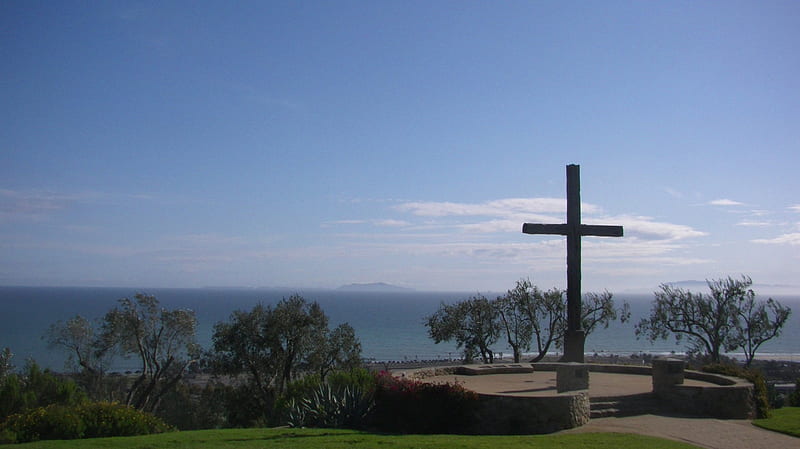 Happy Easter (Serra Cross), Easter, Serra, California, Cross, Ventura, Ocean, HD wallpaper