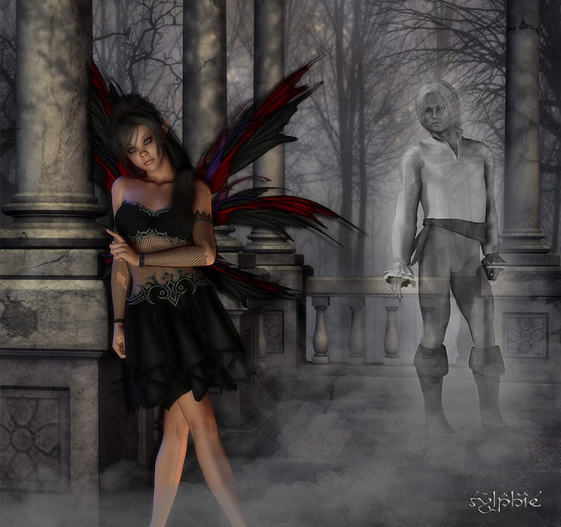 Immortal Grief, pillars, faerie, sadness, woods, fairy, HD wallpaper