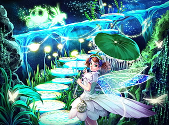 Fantasy World Pretty Dress Glow Sparks Bonito Magic Wing Sweet Fantasy Girl Fairy Hd Wallpaper Peakpx