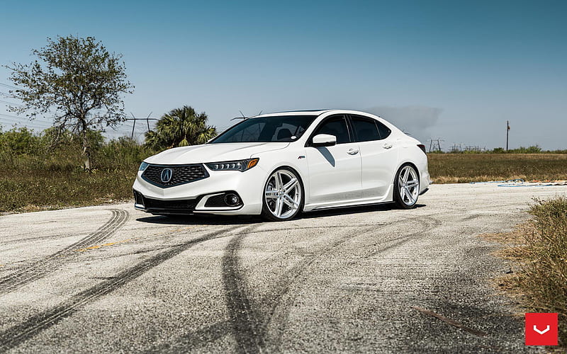 Acura TLX, 2018 A-Spec, exterior, white sedan, front view, new white TLX, luxury wheels, tuning TLX, Vossen Wheels, VFS-5, Japanese cars, Acura, HD wallpaper