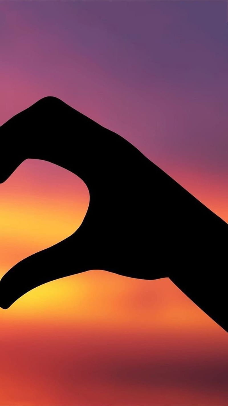 heart right hand, couple, love, sunset, HD phone wallpaper