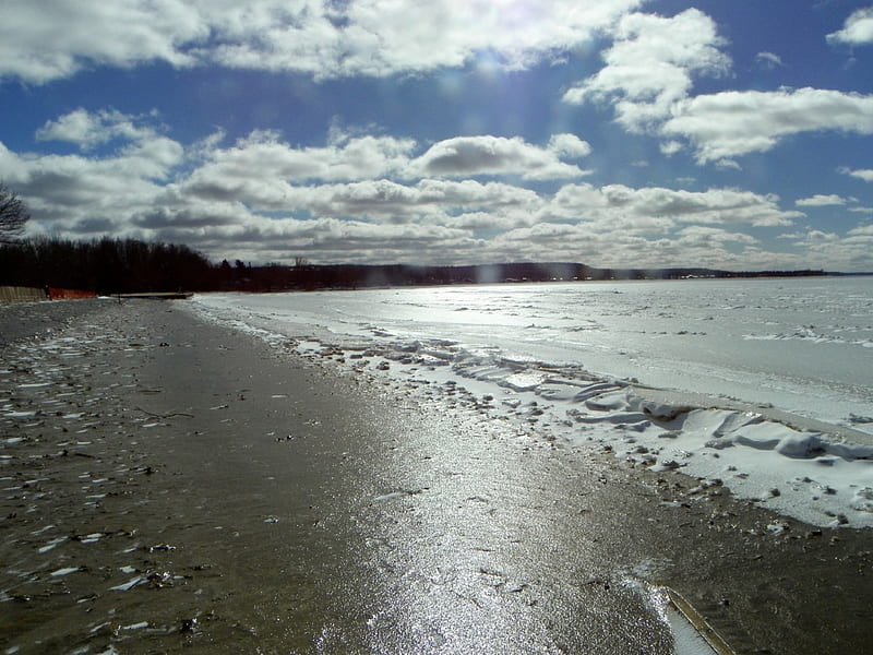 frozen sand, snow, wescotts beach, ice, lake ontario, ny, HD wallpaper