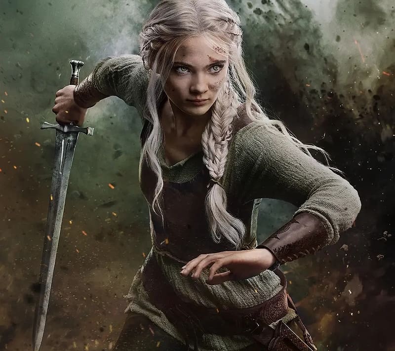 The Witcher 2019 -, ciri, tv series, sword, blonde, freya allan, girl, the witcher, actress, HD wallpaper