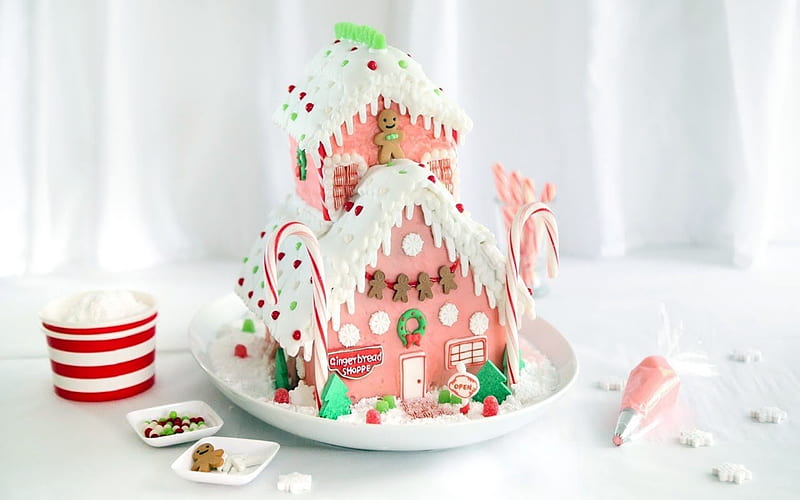 Pink Gingerbread House, Candy, Pink, Gingerbread, House, HD wallpaper