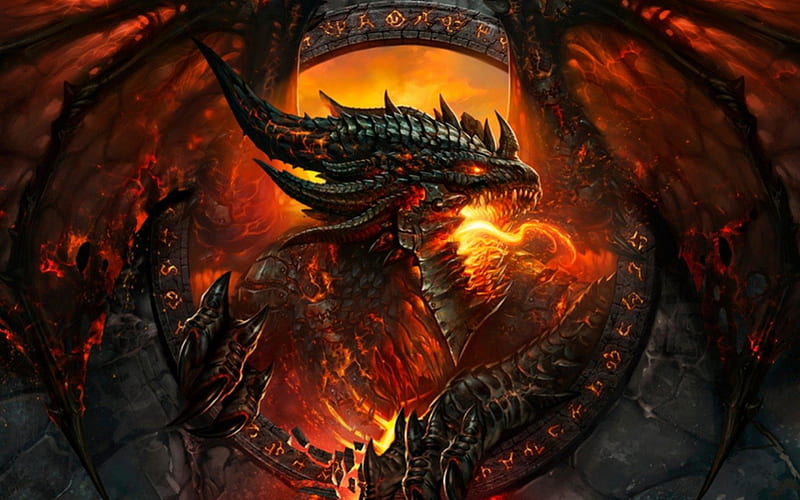 fire dragon, fire, fantasy, dragon, abstract, HD wallpaper