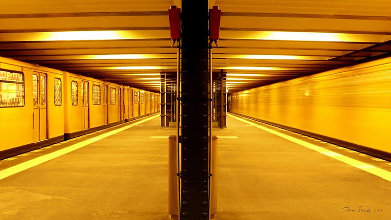 subway station in yellow light, station, subway, train, lights, HD wallpaper