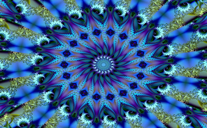Psychedelic Blues, psicodelia, circle, flower, abstract, blue, HD wallpaper