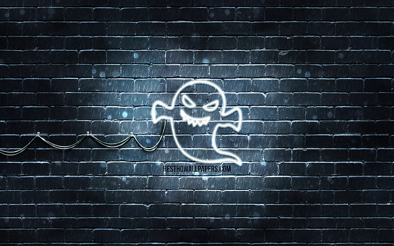 Creepy ghost neon icon gray background, neon symbols, Creepy ghost, neon icons, Creepy ghost sign, cartoon signs, Creepy ghost icon, cartoon icons, HD wallpaper