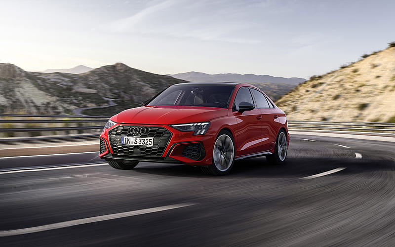 2021, Audi S3, exterior, front view, red sedan, new red S3, A3 S-line 2021, German cars, Audi, HD wallpaper