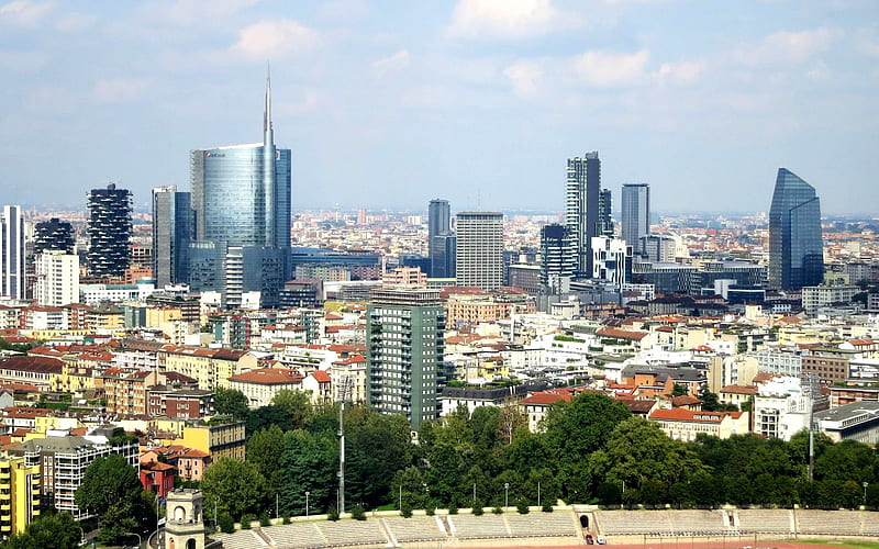 Milan, Unicredit Tower, modern city, Milan cityscape, Torre UniCredit, skyscraper, morning, Milan skyline, Lombardy, Italy, HD wallpaper