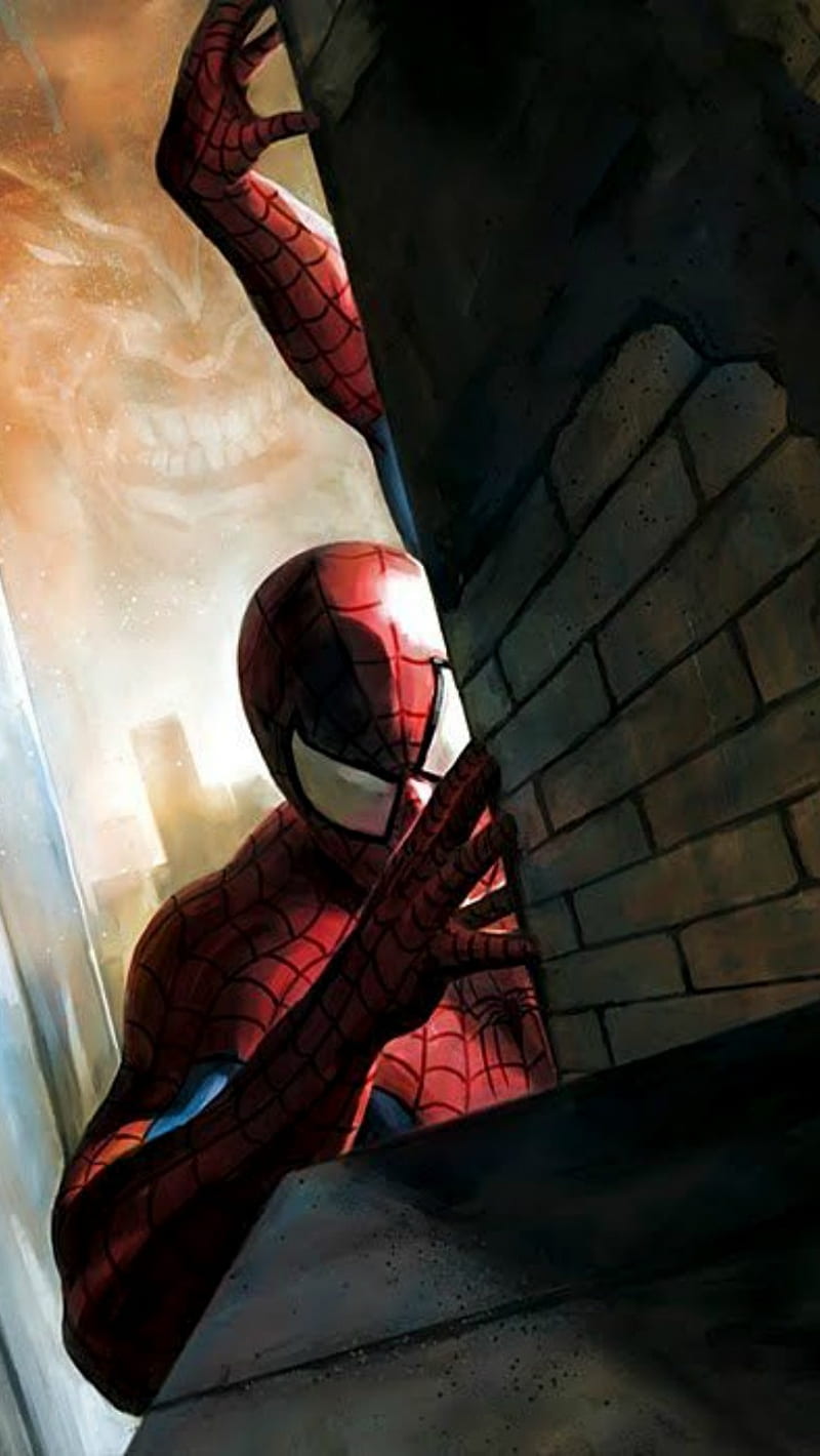 Spider-Man, art, avengers, city, fantasy, hero, marvel, sun, guerra, HD phone wallpaper