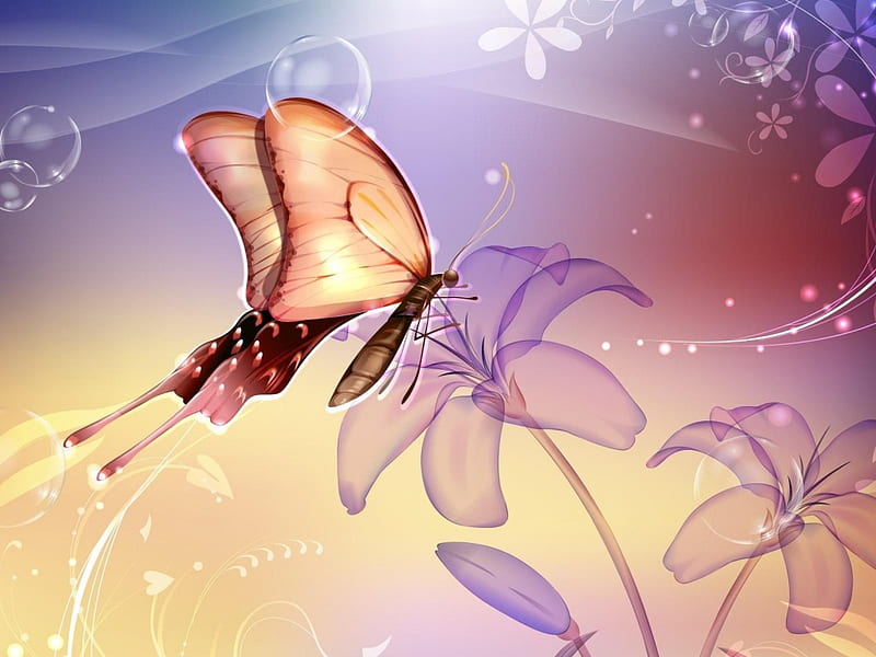 Pretty Lit'l Butterfly, flowers, flutter, purple, butterfly, HD wallpaper