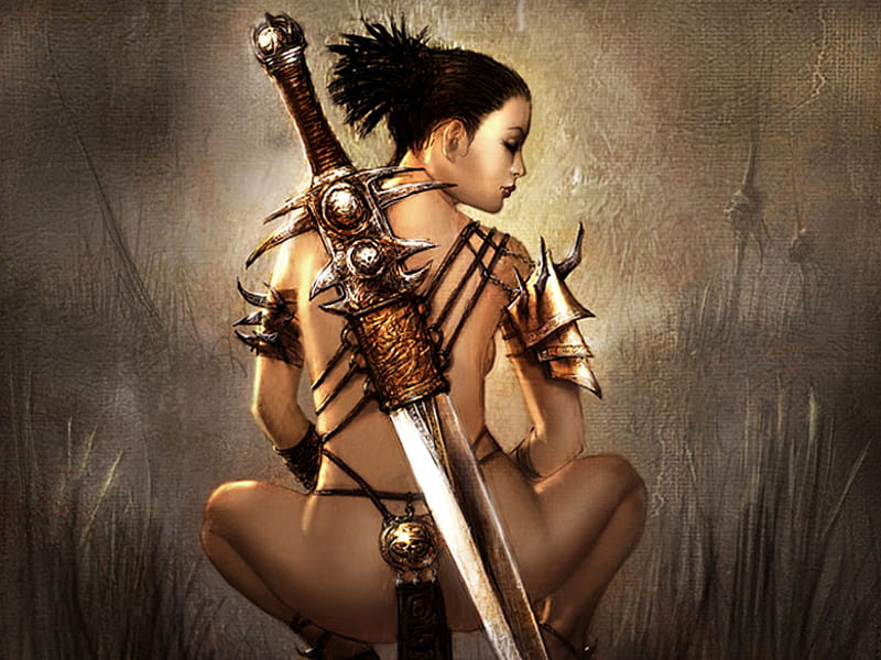 Contemplating The Battle To Come, fantasy, female, warrior, girl, oriental, sword, HD wallpaper