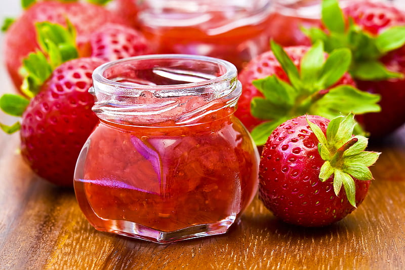 Φράουλα, marmelade, strawberry, food, jar, HD wallpaper