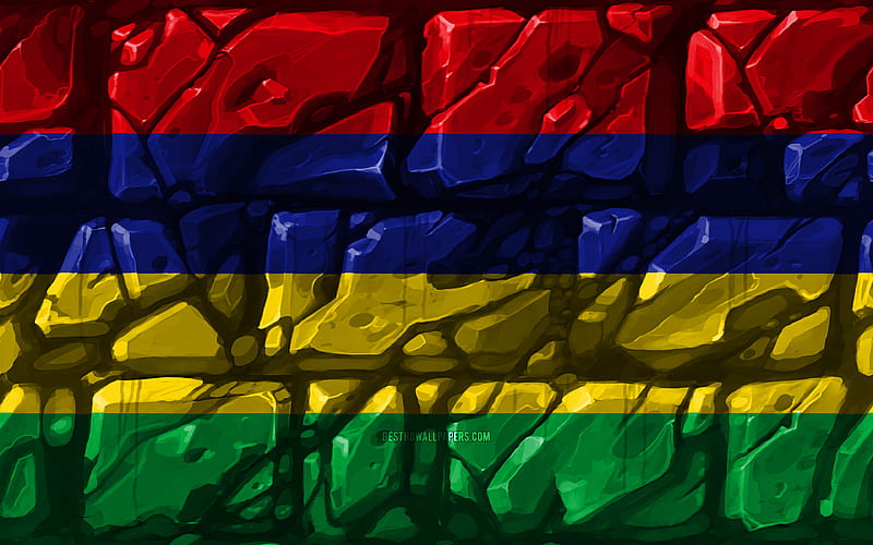 Mauritius flag, brickwall African countries, national symbols, Flag of Mauritius, creative, Mauritius, Africa, Mauritius 3D flag, HD wallpaper