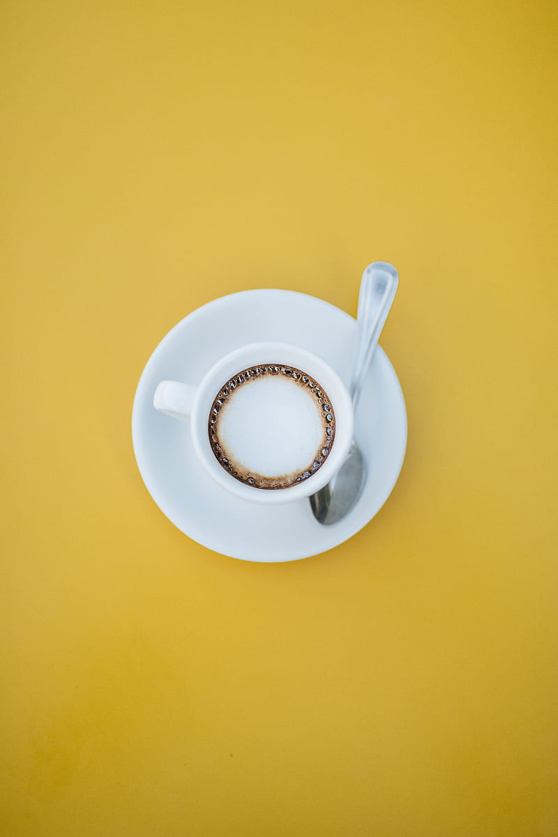 filled white teacup on saucer with teaspoon, HD phone wallpaper