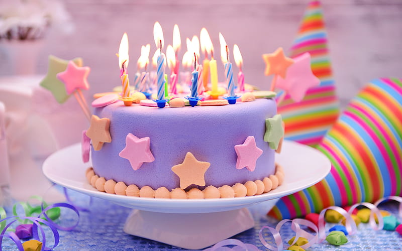 birtay cake, candles, sweets, cakes and pastries, happy birtay decoration, HD wallpaper