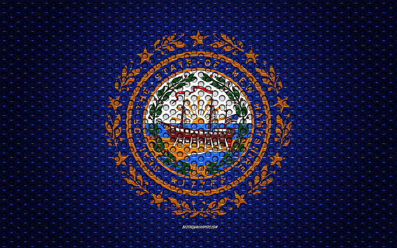 Flag of New Hampshire American state, creative art, metal mesh texture, New Hampshire flag, national symbol, New Hampshire, USA, flags of American states, HD wallpaper
