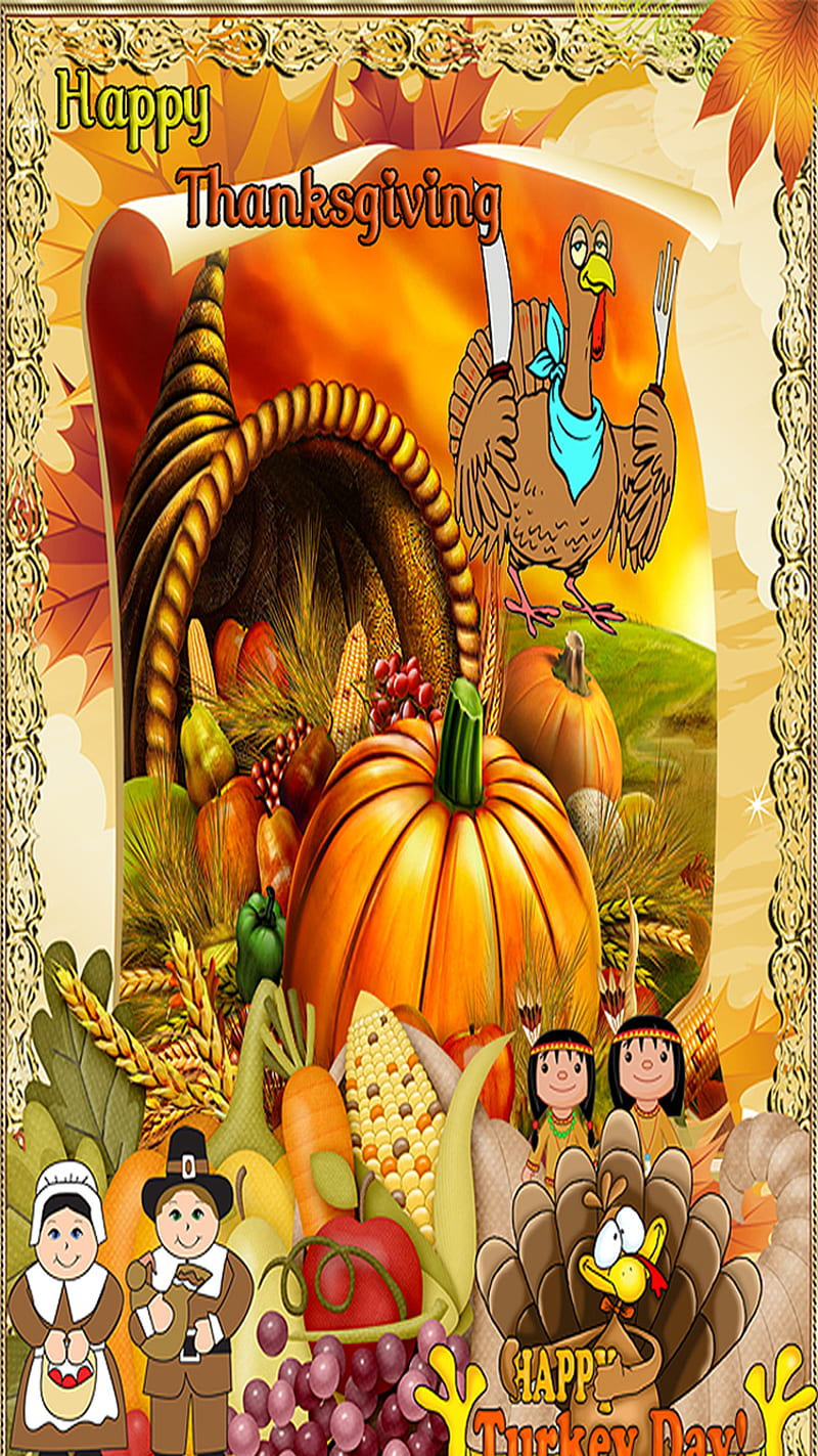 happy thanksgiving, holidays, pilgrims, pumpkin, thanksgiving, turkey, turkey day, HD phone wallpaper
