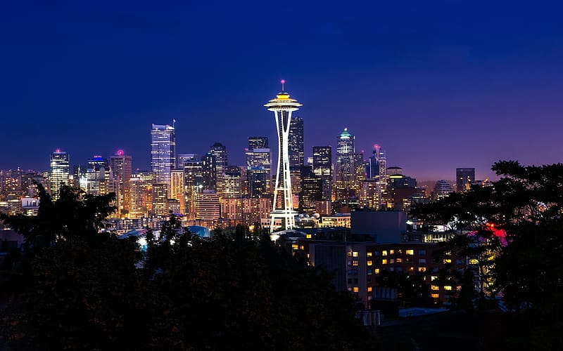 Cities, Night, City, Light, Seattle, , Space Needle, HD wallpaper