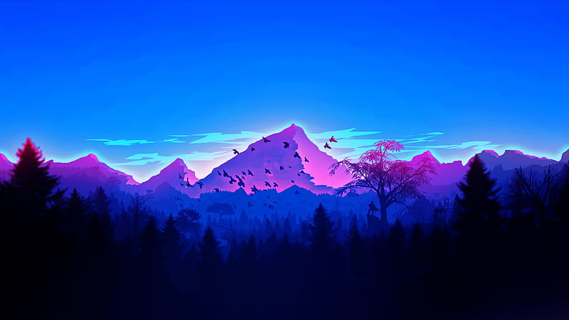 vaporwave landscape, mountains, forest, scenery, neon, Sci-fi, HD wallpaper