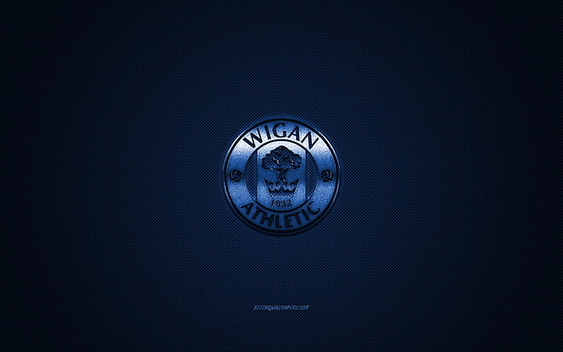 Wigan Athletic FC, English football club, EFL Championship, blue logo, blue carbon fiber background, football, Wigan, England, Wigan Athletic FC logo, HD wallpaper