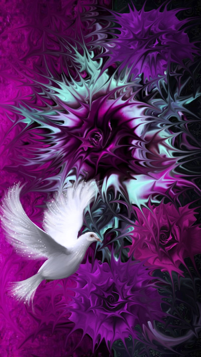Dovey, abstract, desenho, dove, easter, flowers, peace, purple, white, HD phone wallpaper