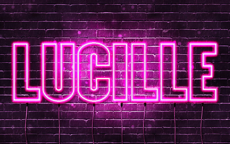 Lucille with names, female names, Lucille name, purple neon lights, horizontal text, with Lucille name, HD wallpaper
