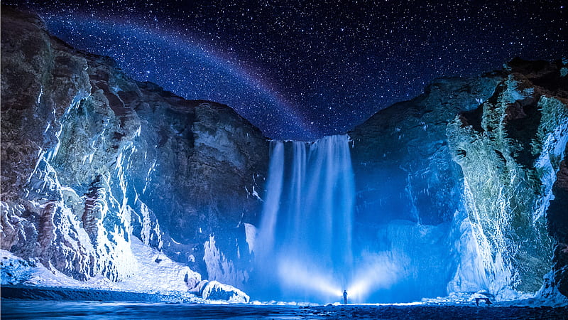 Iceland - Skogafoss, nighttime, nature, landscape, Iceland, Skogafoss, waterfalls, night, HD wallpaper