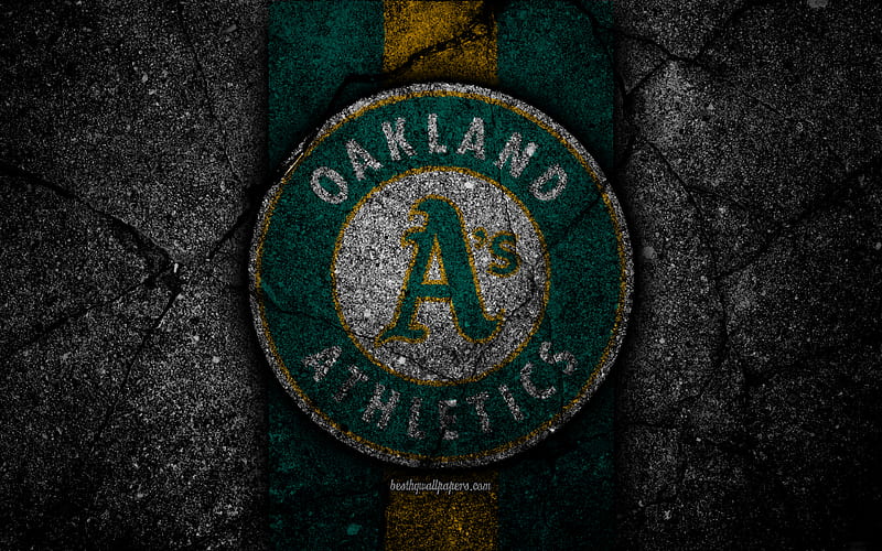 Oakland Athletics, logo, MLB, baseball, USA, black stone, Major League Baseball, asphalt texture, art, baseball club, Oakland Athletics logo, HD wallpaper