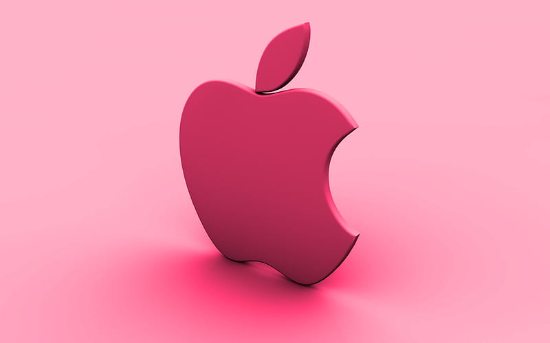Apple pink logo, pink background, creative, Apple, minimal, Apple logo, artwork, Apple 3D logo, HD wallpaper