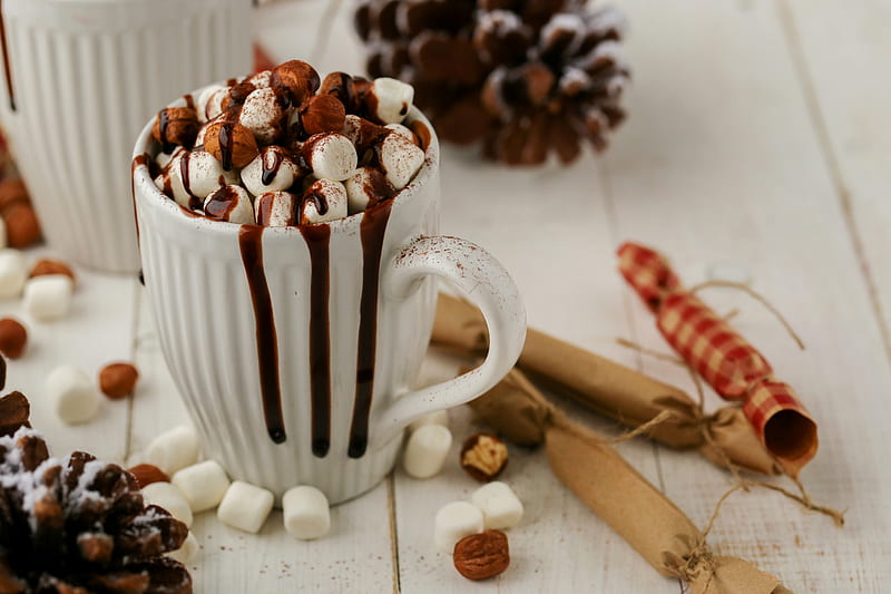Food, Hot Chocolate, Cinnamon, Cup, Marshmallow, Still Life, HD wallpaper