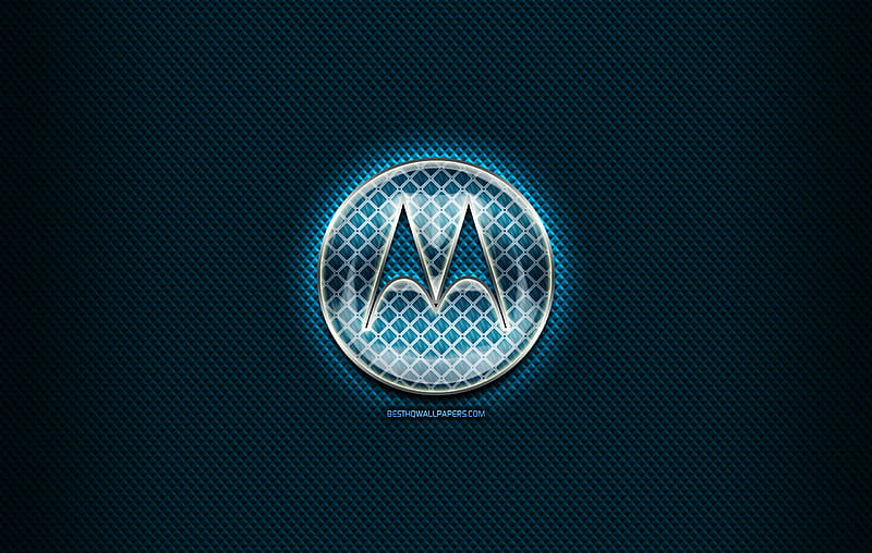 Motorola glass logo, blue background, artwork, Motorola, brands, Motorola rhombic logo, creative, Motorola logo, HD wallpaper
