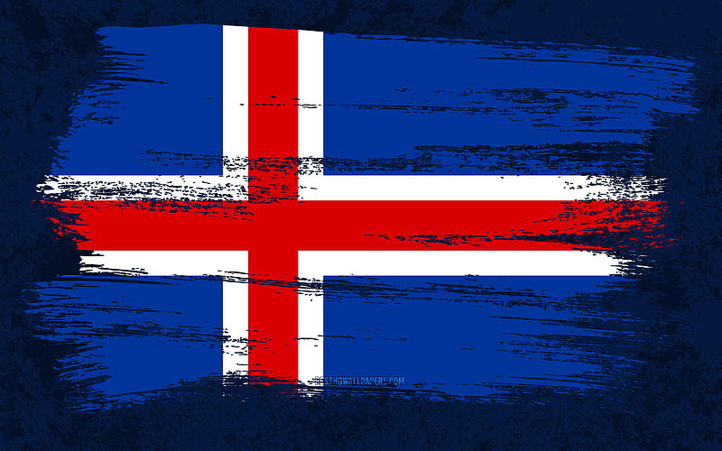 Flag of Iceland, grunge flags, European countries, national symbols, brush stroke, Icelandic flag, grunge art, Iceland flag, Europe, Iceland, HD wallpaper