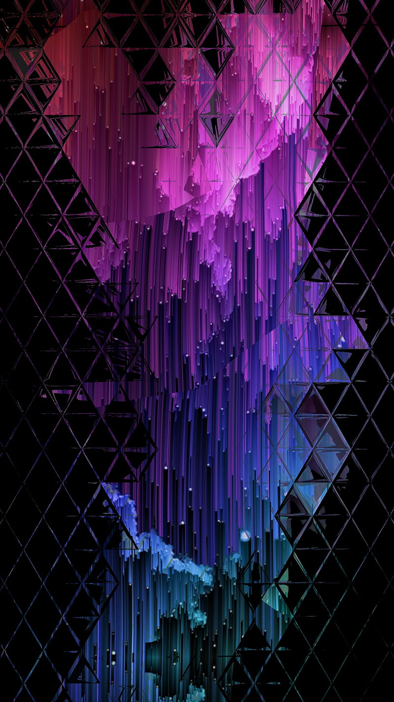 Melting Glitch, blue, dripping, geometric, glitch, melting, ombre, pattern, pink, purple, triangles, HD phone wallpaper