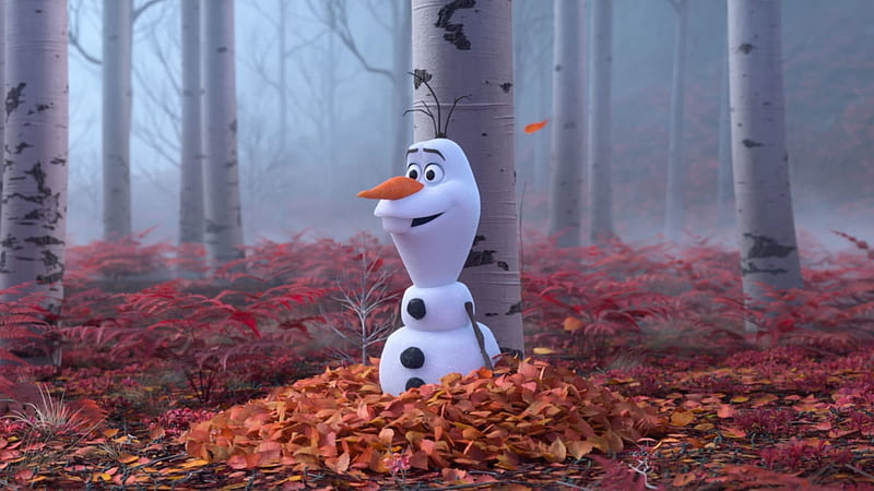 Frozen II (2019), snowman, fantasy, poster, autumn, frozen 2, disney, leaf, olaf, HD wallpaper