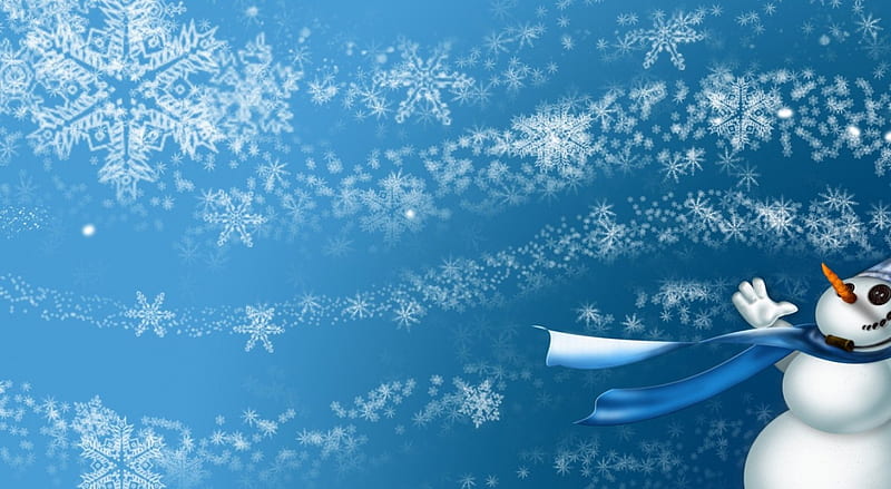 Snowflakes, drifts, Snowflake, snow, wind, snowman, winter, HD wallpaper