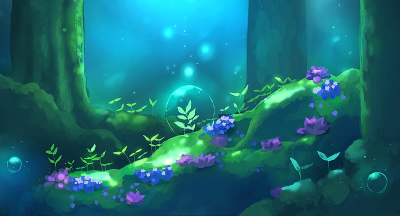 bubble, magic, flowers, forest, HD wallpaper