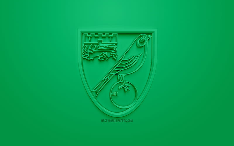 Norwich City FC, creative 3D logo, green background, 3d emblem, English football club, EFL Championship, Norwich, England, United Kingdom, English Football League Championship, 3d art, football, 3d logo, HD wallpaper
