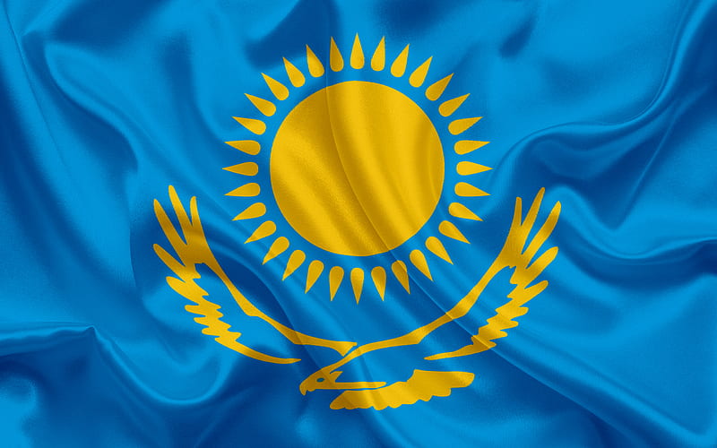 Kazakh flag, Kazakhstan, Asia, flag of Kazakhstan, silk flag, HD wallpaper