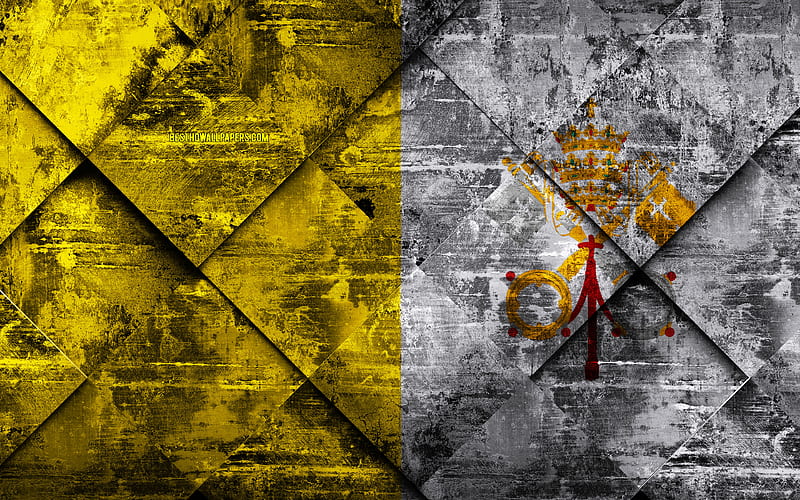 Flag of Vatican City grunge art, rhombus grunge texture, Vatican City flag, Europe, national symbols, Vatican City, creative art, HD wallpaper