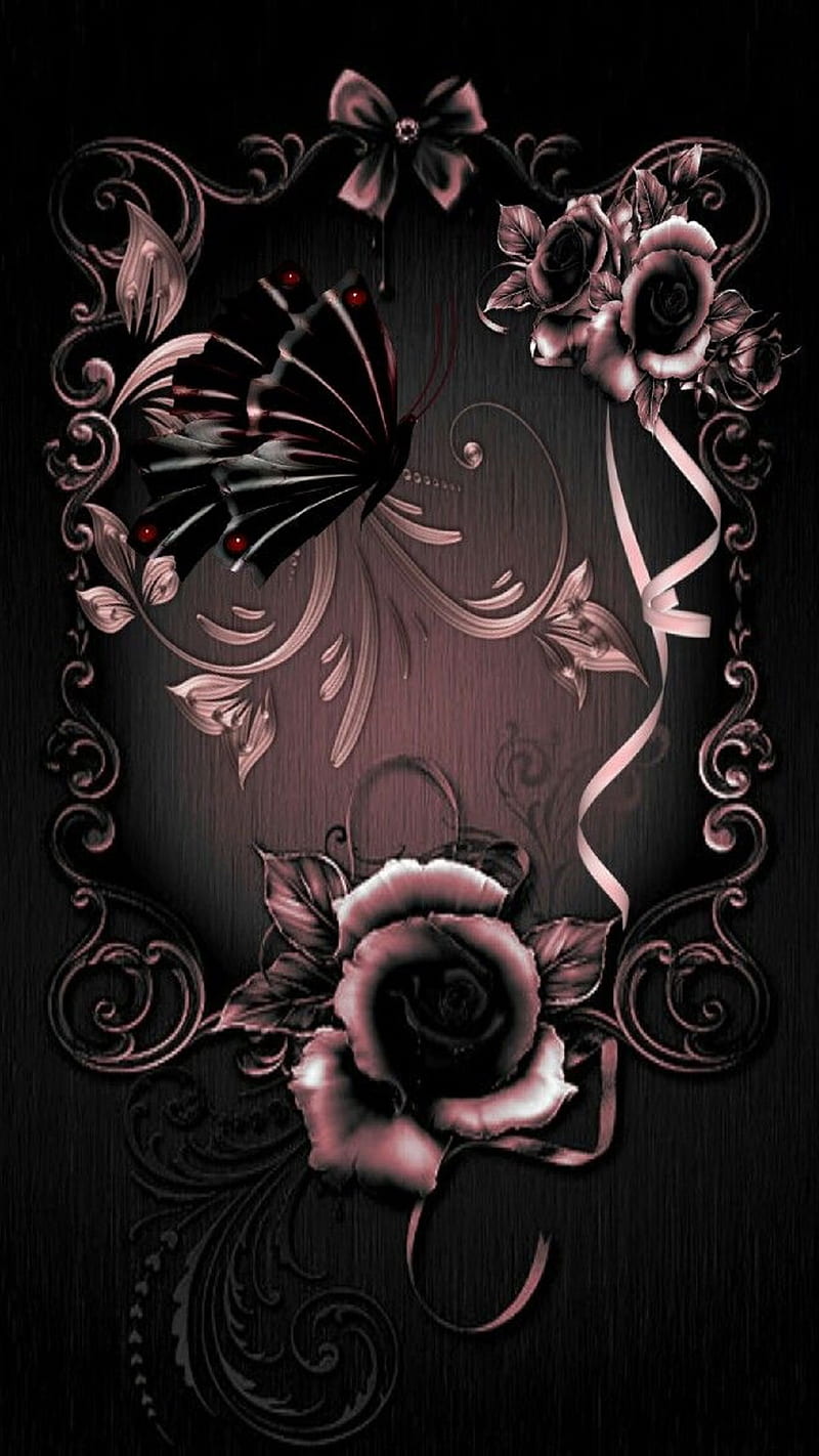 Gothic, black, butterfly, heart, pattern, pink, rose, HD phone wallpaper |  Peakpx