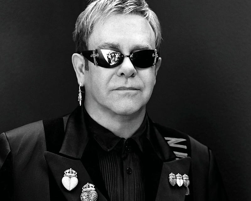 Elton John, glasses, blonde, black suit, men, HD wallpaper