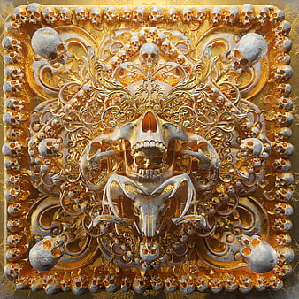 billelis, dark, religion, death, skull, gold, HD phone wallpaper