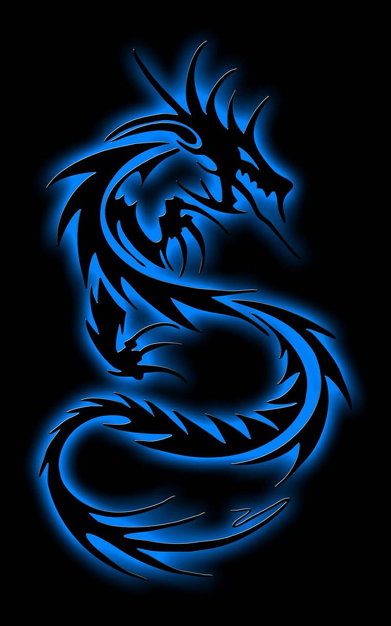 Blue dragon, neon, HD phone wallpaper