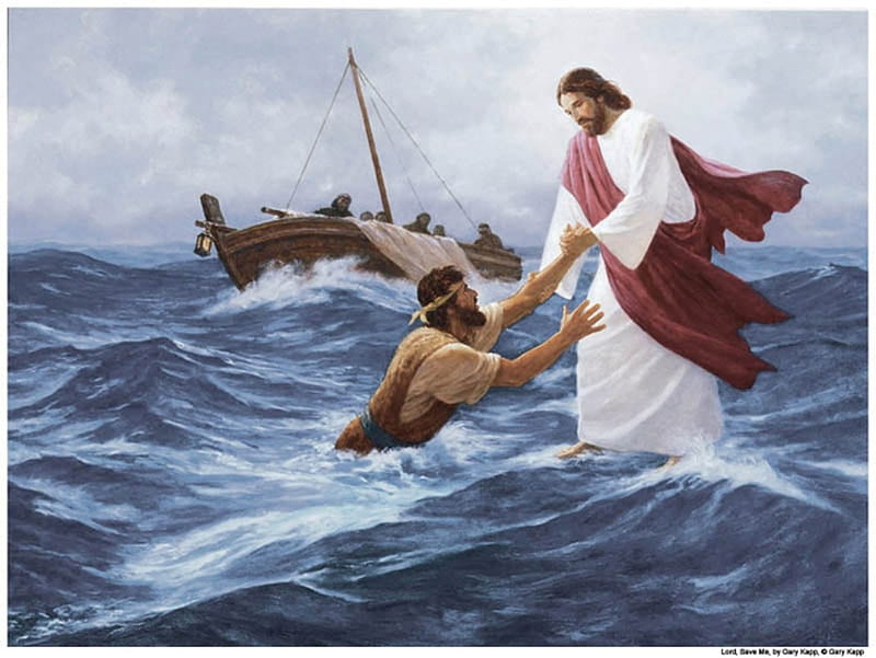 Jesus and Peter, storm, Christ, Peter, Jesus, HD wallpaper