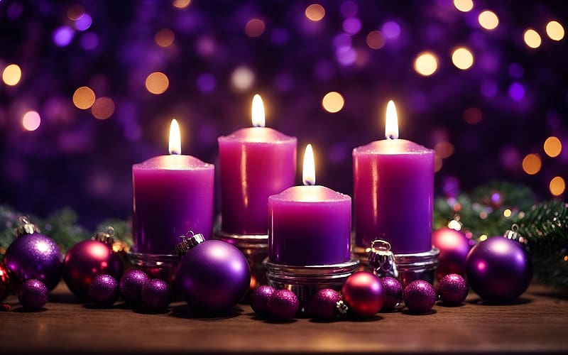 The Fourth Advent, Advent, four, purple, AI art, candles, balls, HD wallpaper