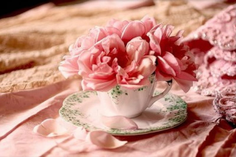 Pretty in Pink, simple, place setting, pink, floral, HD wallpaper