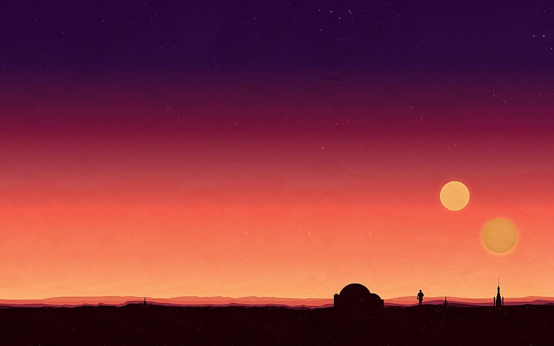 Sunset, Stars, Star Wars, Desert, Movie, Luke Skywalker, Orange (Color), Tatooine (Star Wars), HD wallpaper