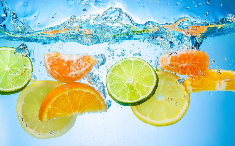 Fruits, Fruit, Lemon, Lime, Mandarin, Water, orange (Fruit), HD wallpaper